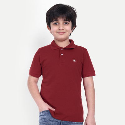 one sky Boys Solid Cotton Blend Regular T Shirt(Maroon, Pack of 1)