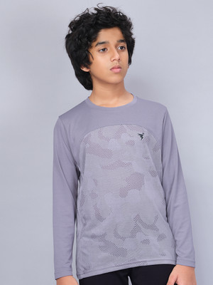 TECHNOSPORT Boys Printed Polyester Slim T Shirt(Grey, Pack of 1)