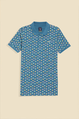 Allen Solly Boys Printed Cotton Blend Regular T Shirt(Blue, Pack of 1)