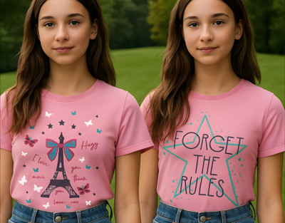 Clothe Funn Girls Printed Pure Cotton Regular T Shirt(Pink, Pack of 2)
