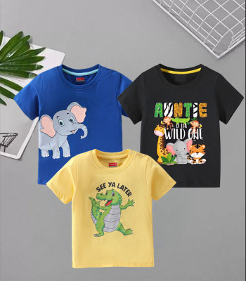 DRUZZEE Baby Boys & Baby Girls Printed Cotton Blend Regular T Shirt(Multicolor, Pack of 3)