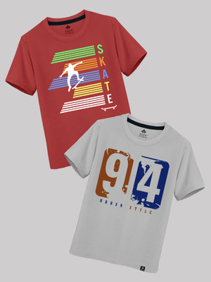 Raax Boys Printed Pure Cotton Regular T Shirt(Multicolor, Pack of 2)