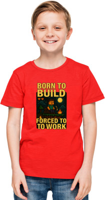 Printabulous Boys Printed Pure Cotton Regular T Shirt(Red, Pack of 1)