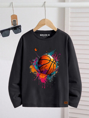 KILLER Boys Graphic Print Pure Cotton Regular T Shirt(Black, Pack of 1)