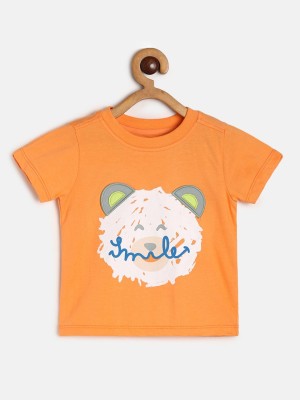 MINI KLUB Baby Boys Printed Pure Cotton T Shirt(Orange, Pack of 1)