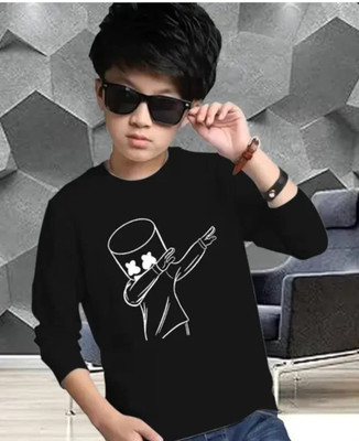 Helenter Boys Printed Polyester Regular T Shirt(Black, Pack of 1)
