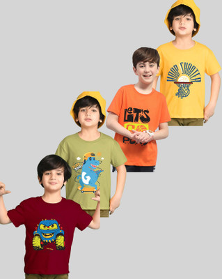 ENITOR Boys Printed Cotton Blend Regular T Shirt(Multicolor, Pack of 4)