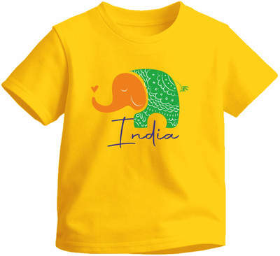 Luv My India Boys & Girls Graphic Print Pure Cotton Regular T Shirt(Yellow, Pack of 1)