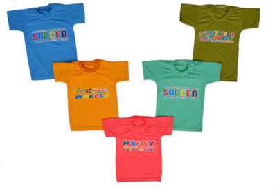 MA GROUPS OF CREATION Boys Printed Cotton Blend Regular T Shirt(Multicolor, Pack of 5)