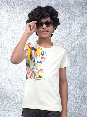 CRIMSOUNE CLUB Boys Printed Cotton Blend Regular T Shirt(White, Pack of 1)