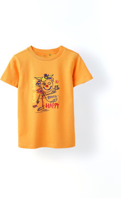 Spunkies Boys Printed Cotton Blend Regular T Shirt(Orange, Pack of 1)