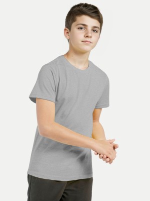 radprix Boys Solid Cotton Blend Regular T Shirt(Grey, Pack of 1)