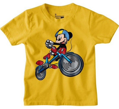 BonOrganik Boys Printed Pure Cotton Regular T Shirt(Yellow, Pack of 1)