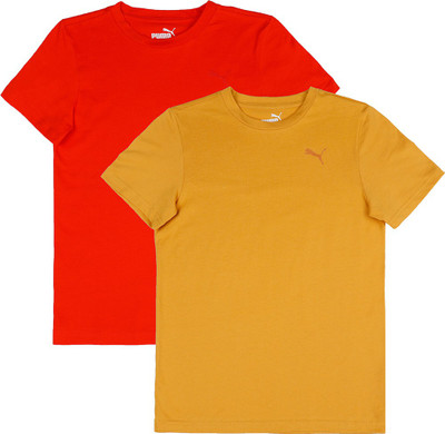 PUMA Boys Solid Cotton Blend Regular T Shirt(Red, Pack of 2)