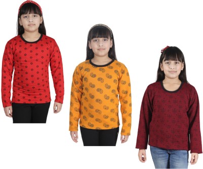 IndiWeaves Girls Printed Wool Blend Slim T Shirt(Multicolor, Pack of 3)