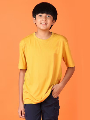 KiddieKisses Boys Solid Cotton Blend Regular T Shirt(Yellow, Pack of 1)