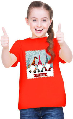 CHOMBOOKA Girls Printed Polyester Oversized T Shirt(Red, Pack of 1)