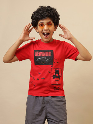 kidsville Boys Graphic Print Pure Cotton Regular T Shirt(Red, Pack of 1)