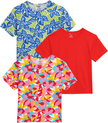TOTCO Boys & Girls Printed Pure Cotton Regular T Shirt(Multicolor, Pack of 3)