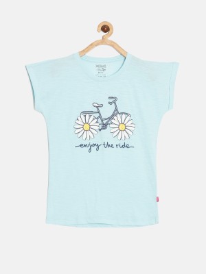DIXCY SCOTT SLIMZ Girls Printed Cotton Blend T Shirt(Blue, Pack of 1)