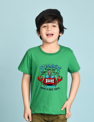 Nusyl Boys Graphic Print Cotton Blend Regular T Shirt(Green, Pack of 1)