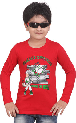 dongli Boys Typography, Printed Pure Cotton Regular T Shirt(Red, Pack of 1)