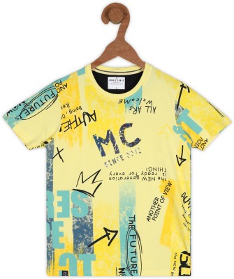 MONTE CARLO Boys Printed Cotton Blend Regular T Shirt(Yellow, Pack of 1)