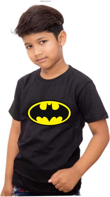 SHREE G CREATION Boys Printed Cotton Blend Regular T Shirt(Black, Pack of 1)