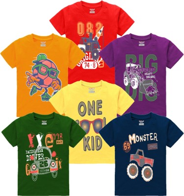 kiddeo Boys Printed Pure Cotton T Shirt(Multicolor, Pack of 6)