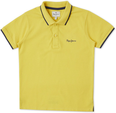 Pepe Jeans Boys Solid Cotton Blend Regular T Shirt(Yellow, Pack of 1)