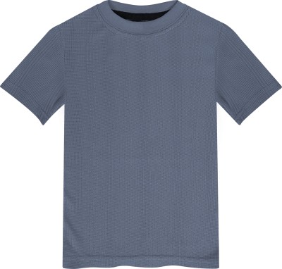 QYLA Boys & Girls Self Design Cotton Blend Regular T Shirt(Grey, Pack of 1)