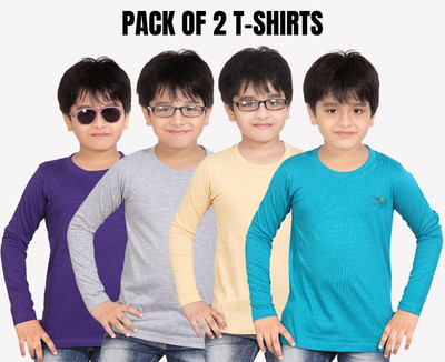 NOW OR NEVER Boys Printed Pure Cotton Regular T Shirt(Multicolor, Pack of 2)