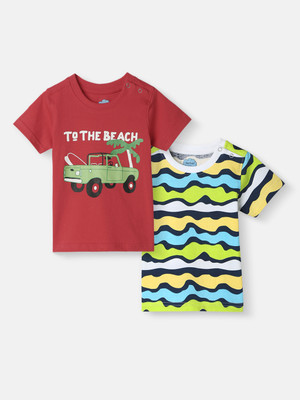 NautiNati Baby Boys Printed Pure Cotton Regular T Shirt(Multicolor, Pack of 2)