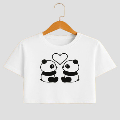 Mukoo Girls Printed Cotton Blend Regular T Shirt(White, Pack of 1)