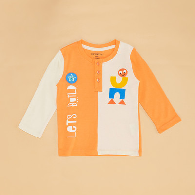 Pantaloons Baby Baby Boys Typography Pure Cotton Regular T Shirt(Orange, Pack of 1)