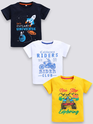 carrydreams Boys Graphic Print Pure Cotton Regular T Shirt(Multicolor, Pack of 3)