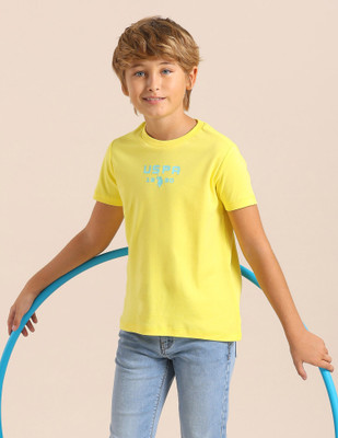 U.S. POLO ASSN. Boys Printed Pure Cotton Regular T Shirt(Yellow, Pack of 1)