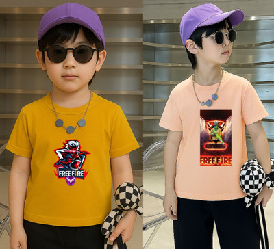 Lecowar Boys Printed Polyester Regular T Shirt(Yellow, Pink, Pack of 1)