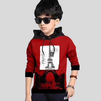 ATLANS Boys & Girls Printed Cotton Blend Regular T Shirt(Maroon, Pack of 1)