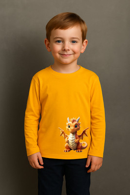 SpiceWardrobe Boys & Girls Printed Pure Cotton Regular T Shirt(Yellow, Pack of 1)