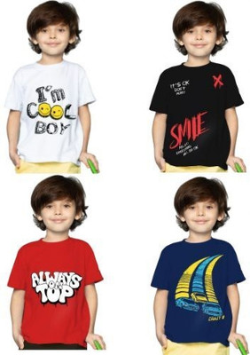 YAZH TEXWORLD Boys Graphic Print Cotton Blend Regular T Shirt(Multicolor, Pack of 4)