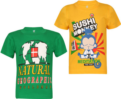 dongli Boys Printed Pure Cotton Regular T Shirt(Multicolor, Pack of 2)