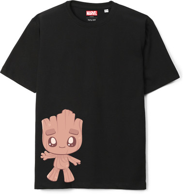 MARVEL BY MISS & CHIEF Boys Graphic Print Pure Cotton Oversized T Shirt(Black, Pack of 1)