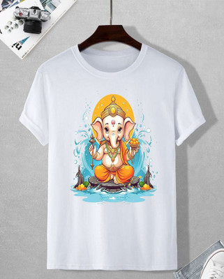 SNIFFY Boys & Girls Printed Cotton Blend Regular T Shirt(White, Pack of 1)