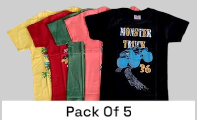 Balajihazira Baby Boys & Baby Girls Printed Cotton Blend Regular T Shirt(Multicolor, Pack of 5)