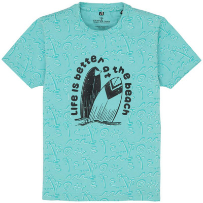 Status Quo Boys Printed Elastane, Cotton Blend Regular T Shirt(Light Green, Pack of 1)