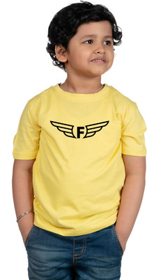 CHOMMBOOKA TRENDING Boys Typography, Printed Pure Cotton Regular T Shirt(Yellow, Pack of 1)