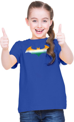 BRATMA Girls Printed Pure Cotton Regular T Shirt(Dark Blue, Pack of 1)