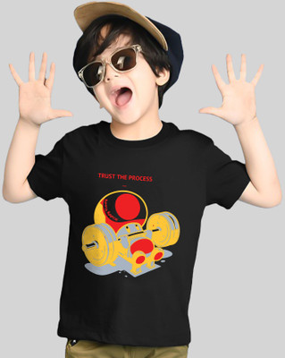 Kiddy Viddy Boys Printed Cotton Blend Regular T Shirt(Black, Pack of 1)