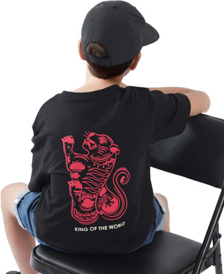 Rare Ones Boys Graphic Print Cotton Blend Oversized T Shirt(Black, Pack of 1)